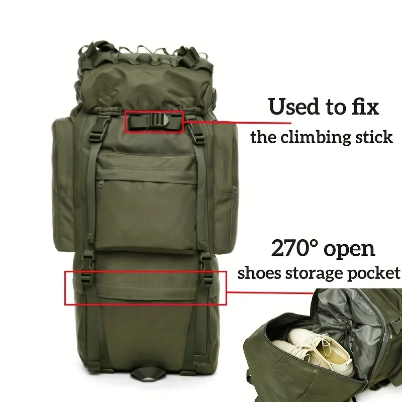 Mochila de acampamento de grande capacidade para homens Mochila de escalada para esportes ao ar livre Saco de nylon impermeável com capa de chuva 70L