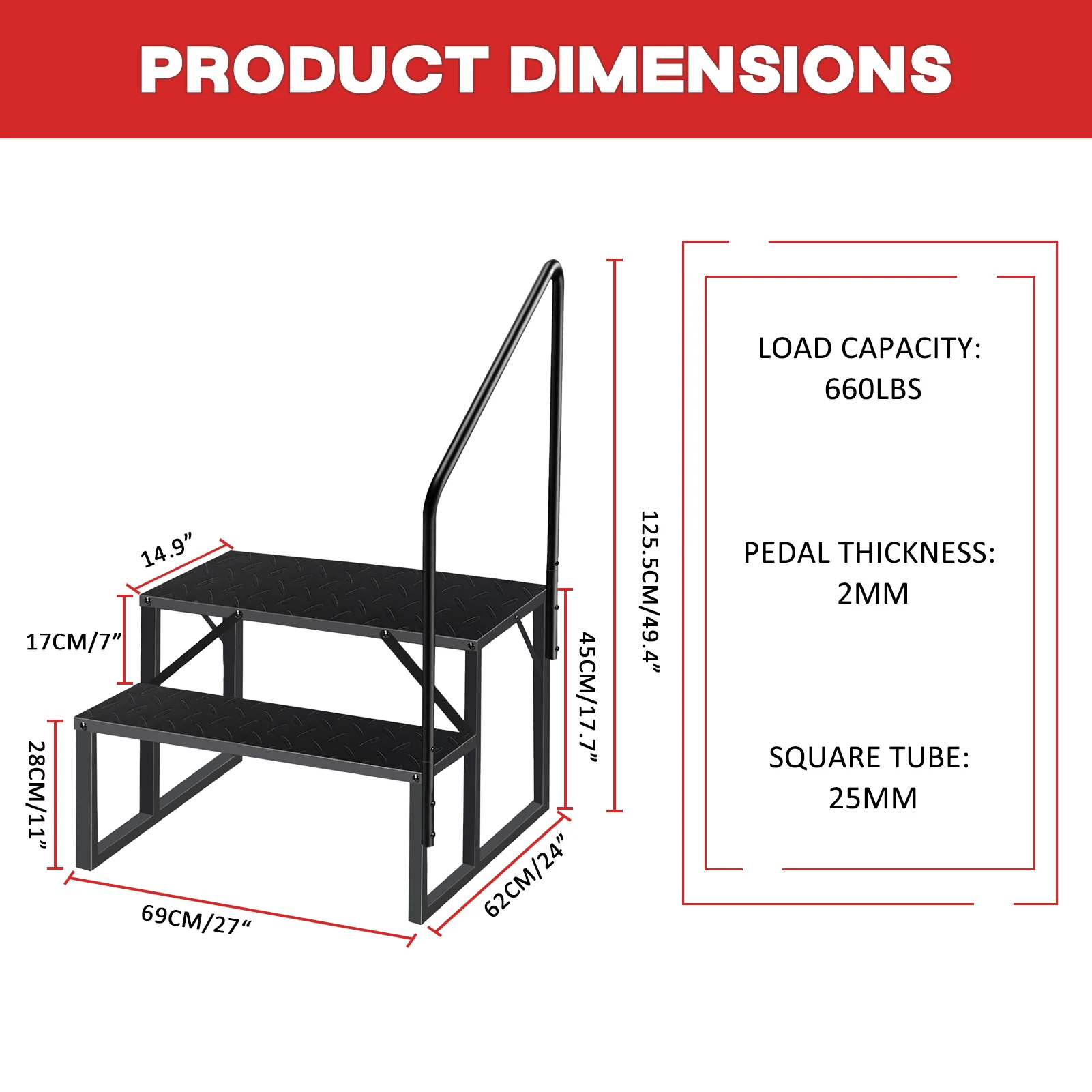 RV Steps with 2 Handrails, Portable 2 Step RV Stairs, Heavy Duty Hot Tub Steps, Mobile Home Steps for Travel Trailers