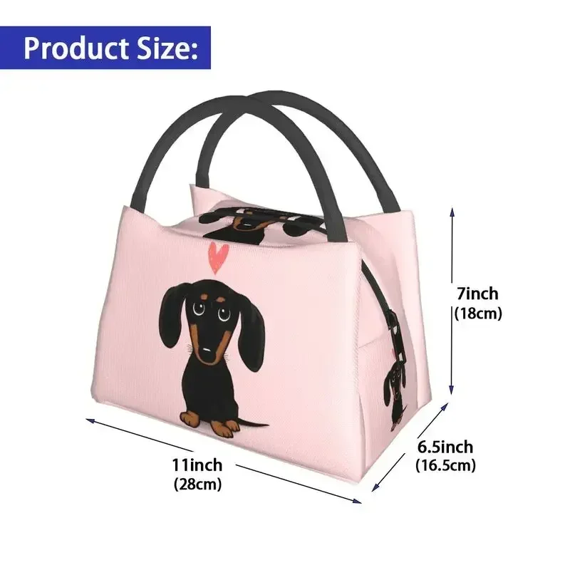 Cartoon Dackel Dachshund Heart Lunch Boxes for Cute Wiener Dog Thermal Cooler Food Insulated Bag Hospital Office Pinic Container