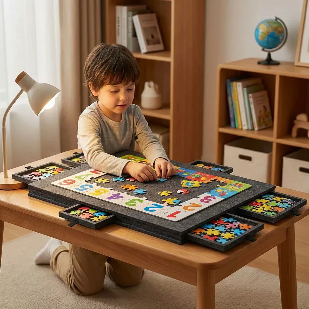 Kippbares Puzzle-Brett 1 Set mit 6 Schubladen 2-in-1 Deckelständer Tragbare Filzoberfläche, Leichtes Langlebiges Puzzle-Aufbewahrungsbrett, Fasst 1000 Teile für Heimdekoration & Lernzwecke ​