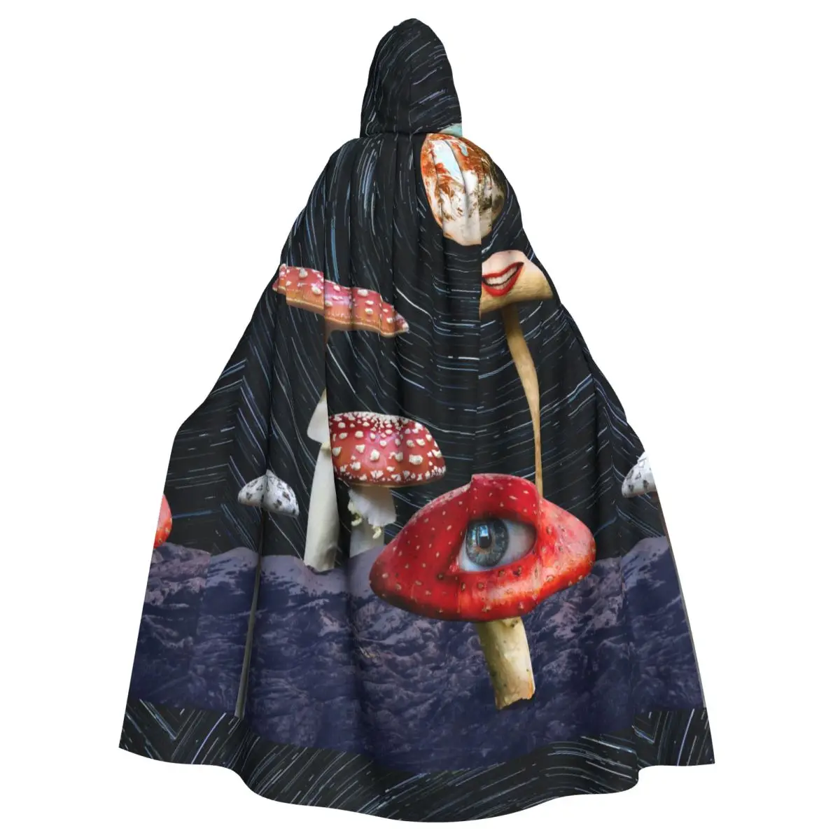 Long Cape Cloak Magic-mushrooms Collage Concept Hooded Cloak Coat Hoodies Elf Purim