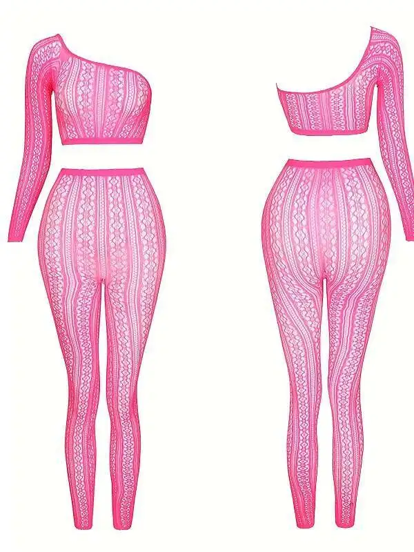 Sexy Mesh Dress Hollow Out Sexy See-through 2 Piece Set Mesh Mesh Pants Mesh Lace Sheer Hot Sexy Women Pants Set HHL3
