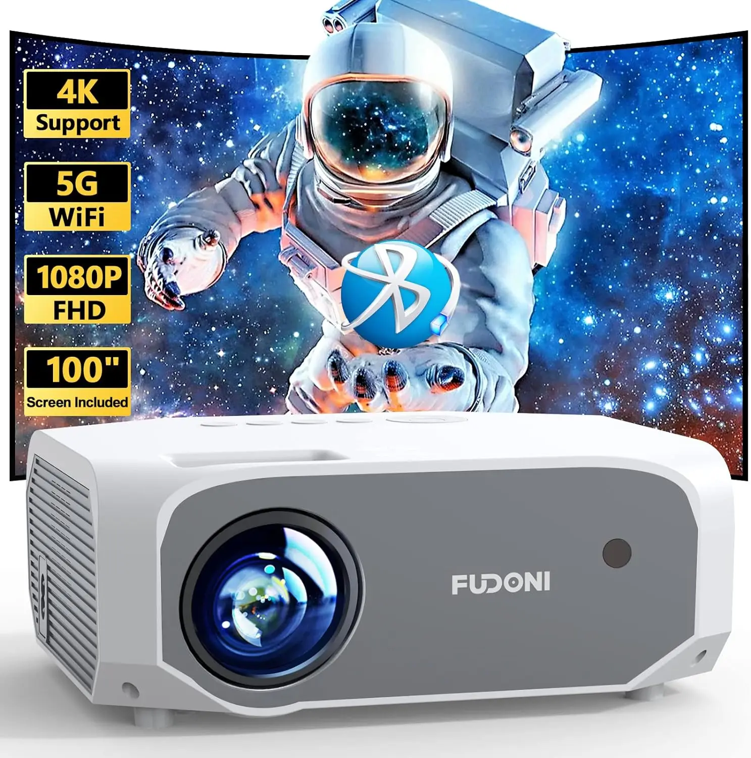 Projector with 5G WiFi and Bluetooth, 12000L Outdoor Movie Projector Native 1080P 4k Supported, Portable Projector with Screen