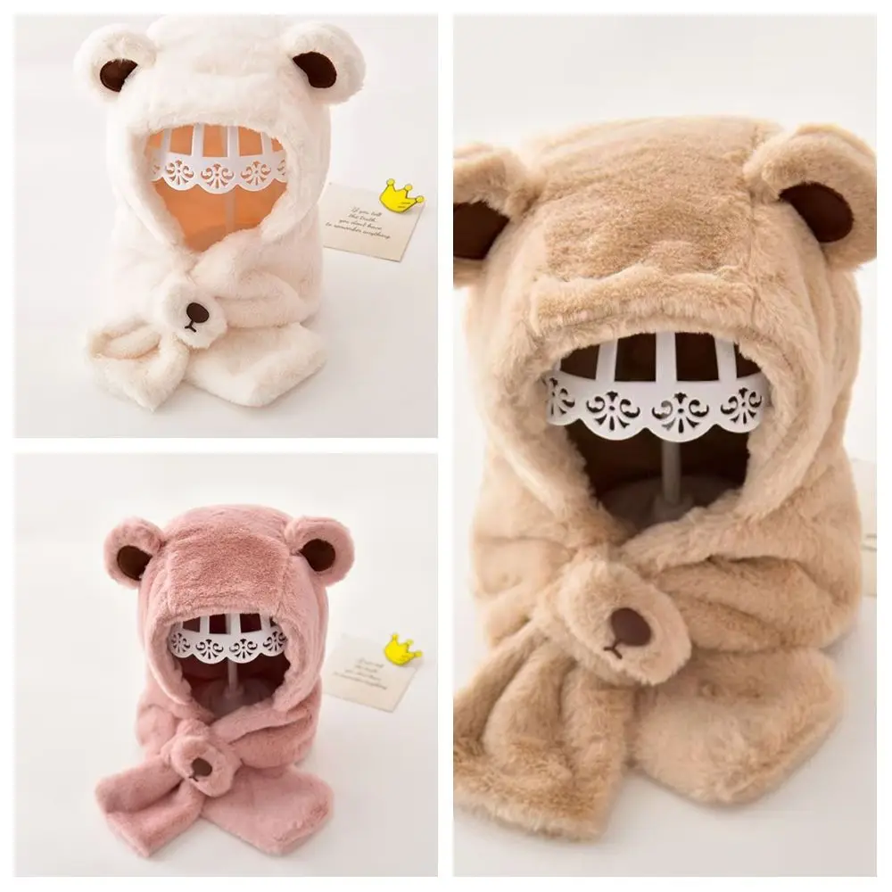 فريدة من نوعها بلون الدب أفخم قبعة الكورية نمط تصميم الأزياء الأطفال الصوف قبعة الكرتون الخمار أفخم قبعة مع وشاح طفل #4