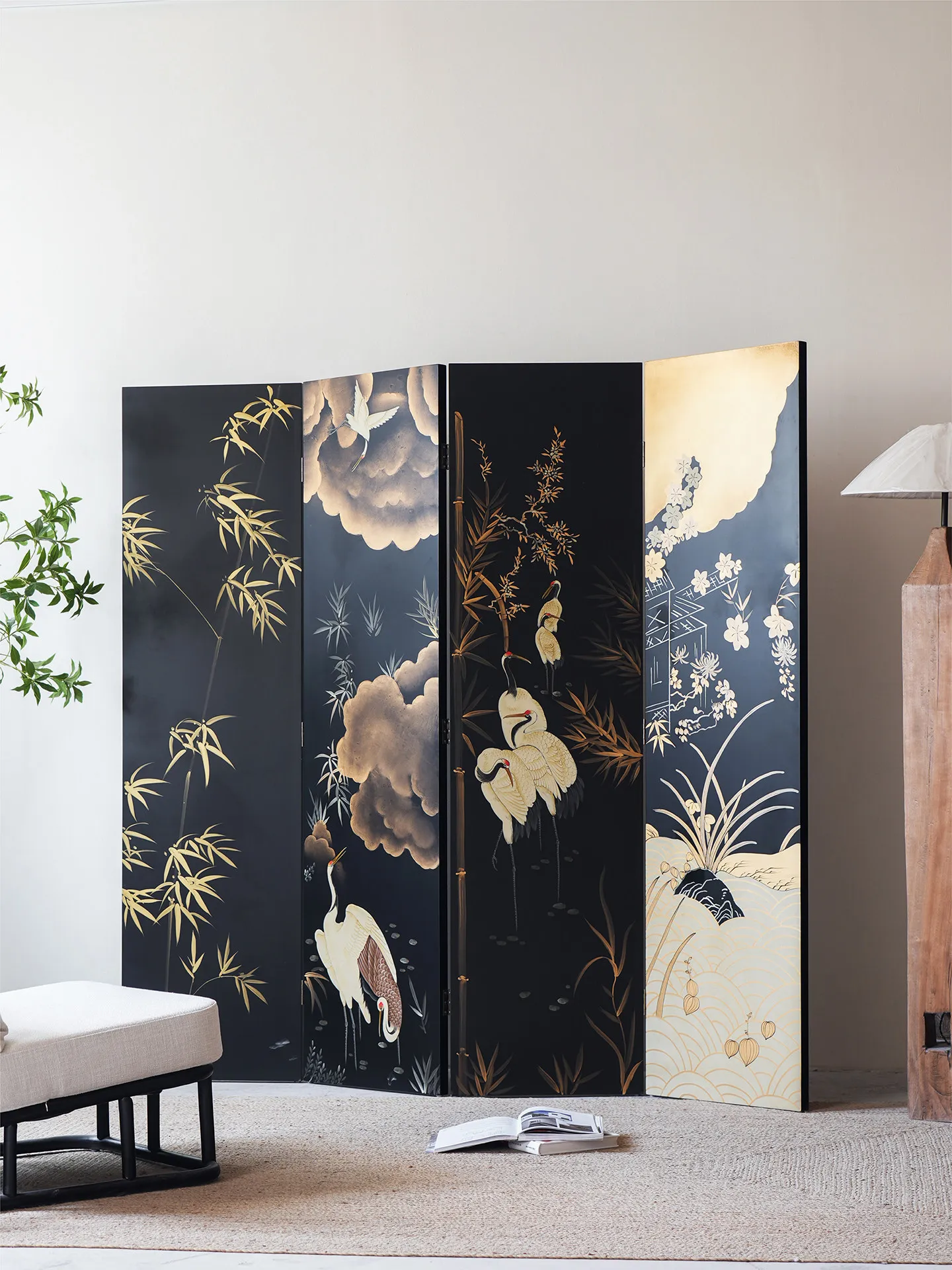 Yy-japanese style solid wood folding gold foil screen chinoiserie living room entrance facing the door entrance partition  room