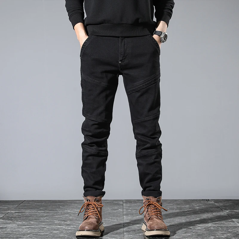 

Black Jeans Men Patch Knight Denim Jeans Skinny Men's Pants Hide Zipper Pocket Original Designer Motocycle Jean 2025 New Cowboy