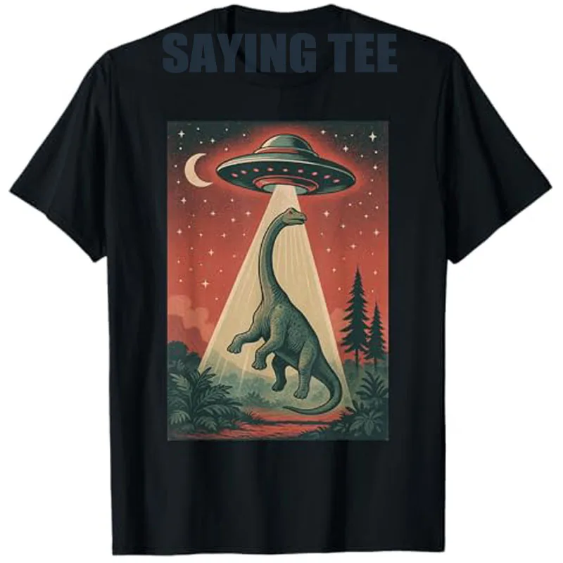 

Alien UFO Abduction TShirt Dinosaur Shirt Alien Men Women T-Shirt Brachiosaurus Y2k Design Graphic Outfit Summer Fashion Tee Top