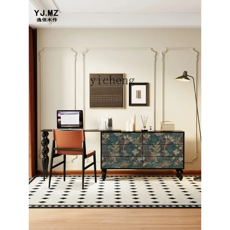 B6-G   French retro entrance cabinet household solid wood dresser bedroom six-chest cabinet aisle storage decorative cabinet