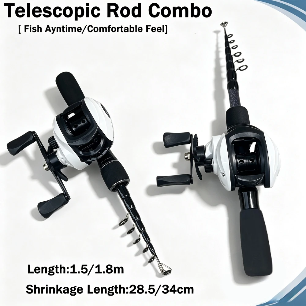 1.5/1.8m SuperLight65g Telescopic Fishing Rod Reel Combo Comfortable EVA Handle Rod7.2:1 Gear Ratio Reel Kit for Beginner Angler