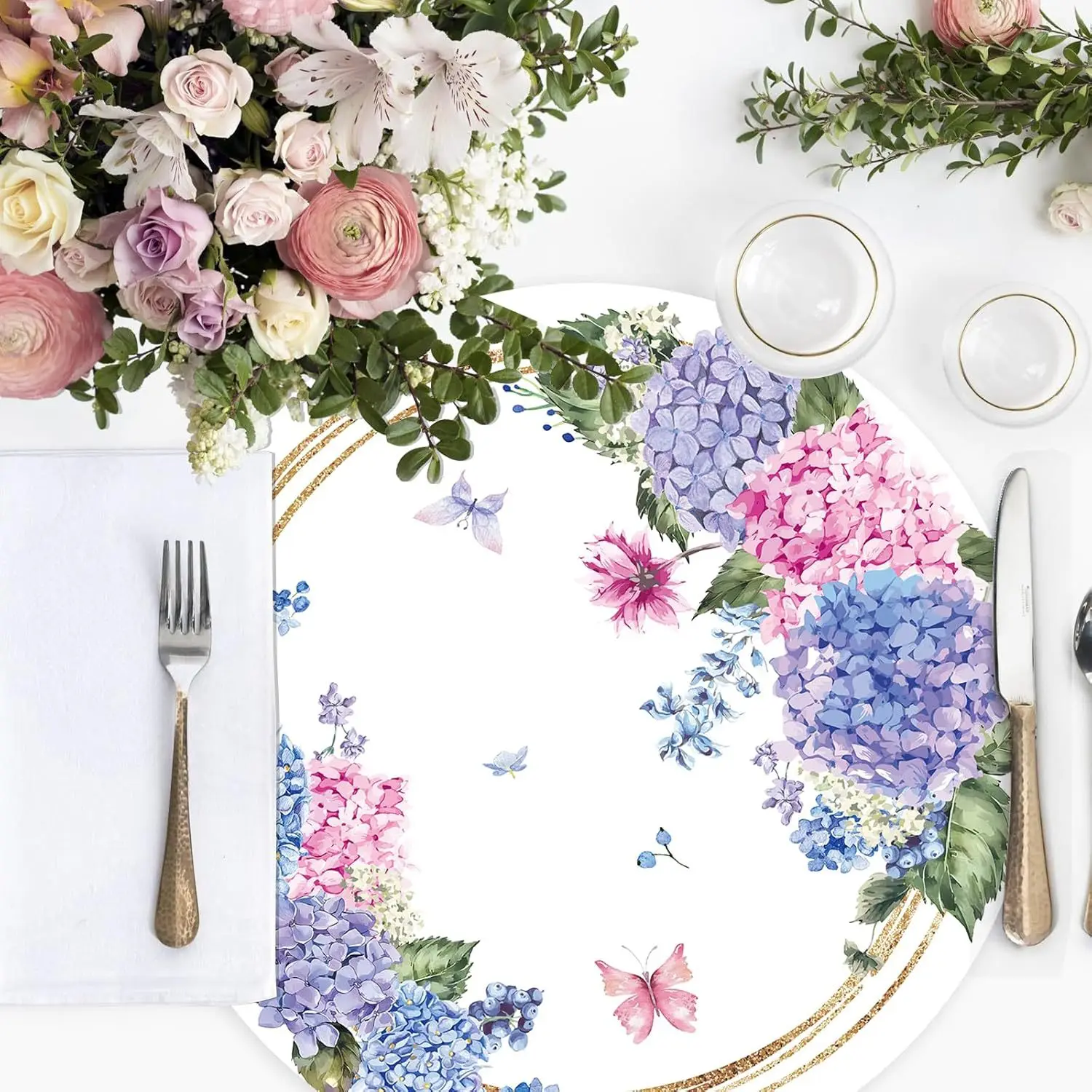 

CX disposable, hydrangea placemat, round table mat, spring and summer table mat, suitable for birthday wedding decoration