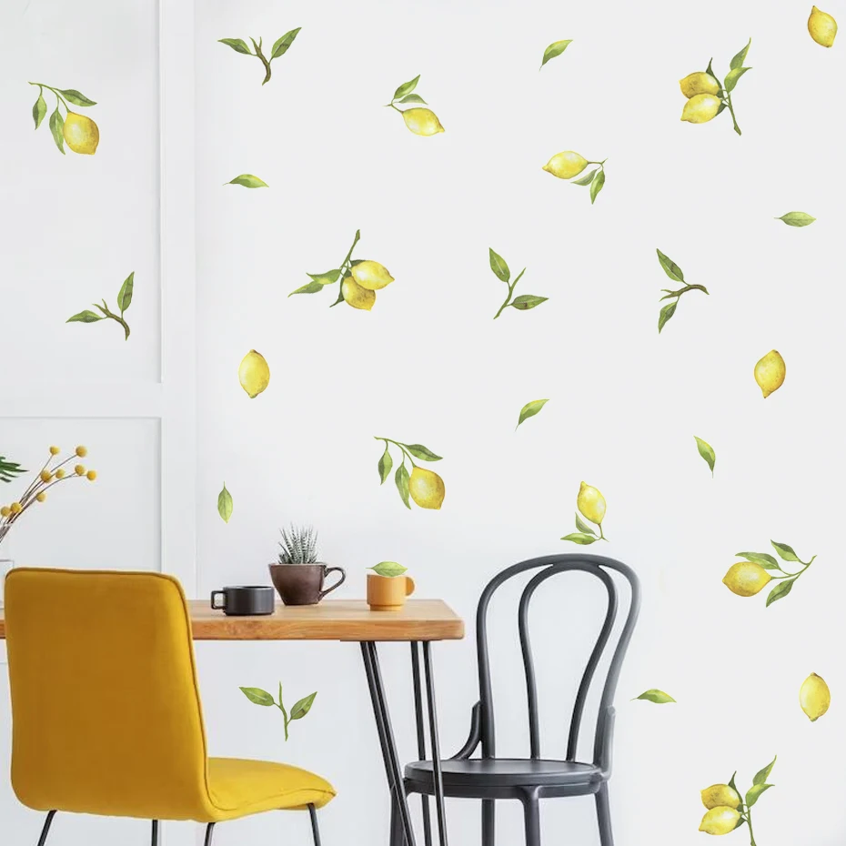 

Fresh Citrus Fruit Lemons Leaves Watercolor Wall Sticker Vinyl Removable DIY Decals Kids Room Living Room Interior Home Decor