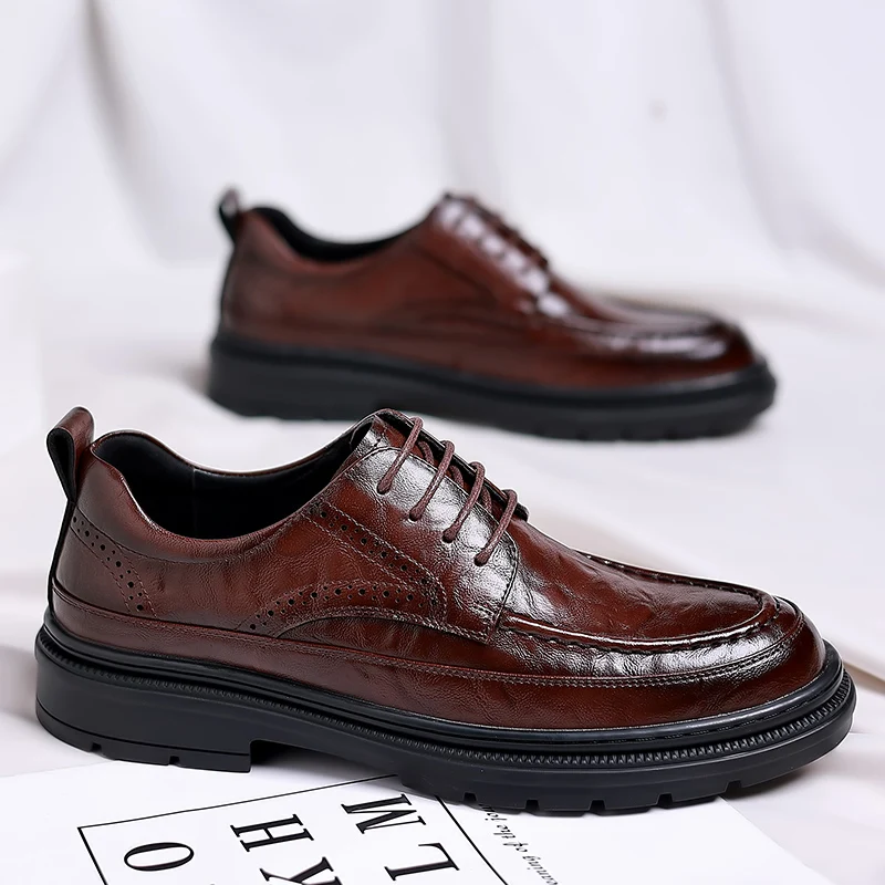 Men Casual Shoes lace up Male Dress Shoes Fashional Men Business Breathable Round Toe Men Casual Shoes outdoor Leather Shoes men