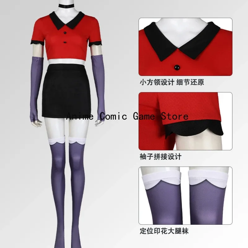 متوفر S-3XL Vaggie Hazbin أزياء تنكرية شعر مستعار ملابس أنيمي فندق موحدة ملابس حفلات الهالوين للنساء