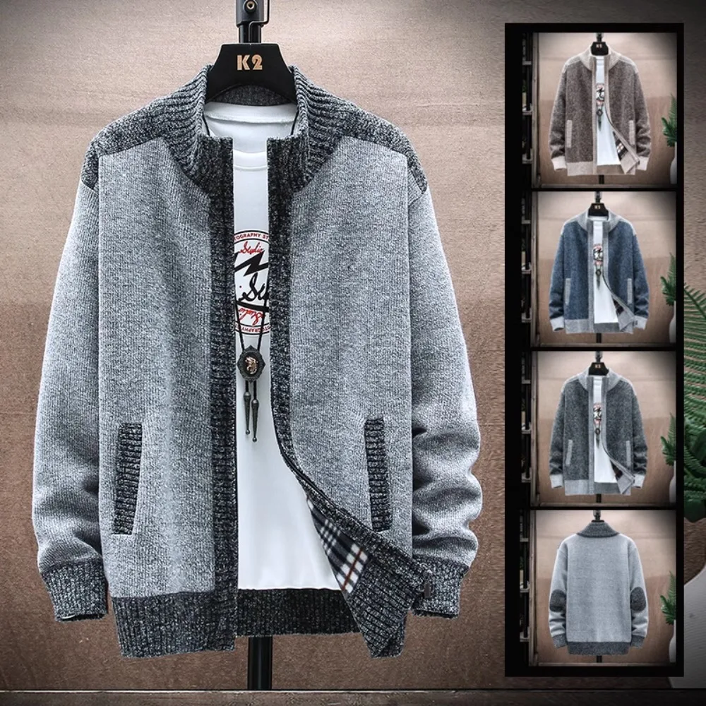 

New Fall and Winter Warm Sweater Coat Stand-up Cardigan knitted sweater Casual Knittwear Sweatercoats Male