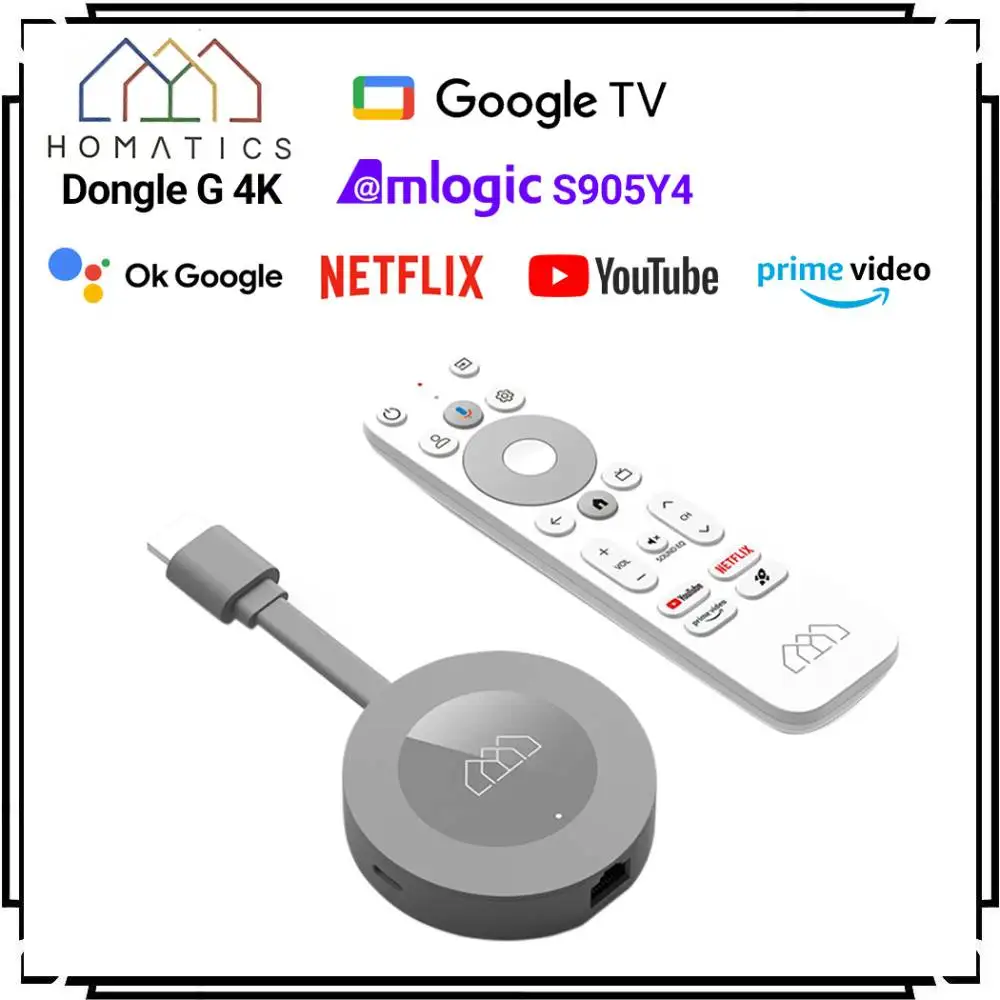 HOMATICS Dongle G 4K TV Stick Google Netflix Сертифицированный 11, 14, медиаплеер Amlogic S905Y4 Dolby Atmos 2,4 и 5G 2T2R Wi-Fi BT5.0
