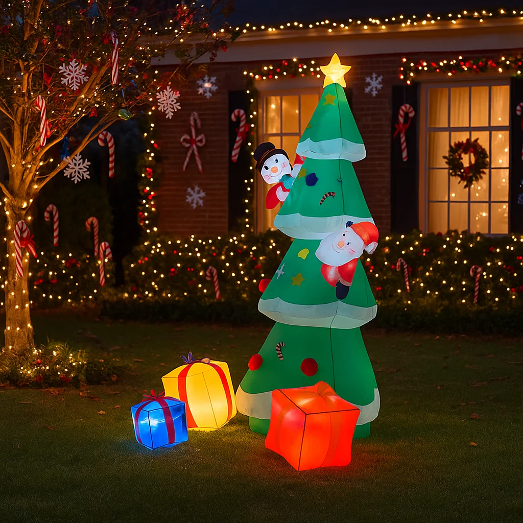 2.5M/8.2FT 크리스마스 장식품 풍선 장난감 산타클로스 눈사람 트리 선물 상자 집 마당 크리스마스 장식 LED 크리스마스 장난감