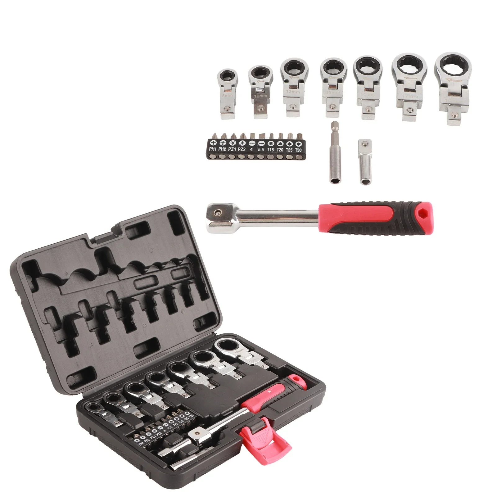 

20 Pcs Ratchet Wrench Set Interchangeable 180 Degree Rotating Flex Head Wrench Screwdriver Bit