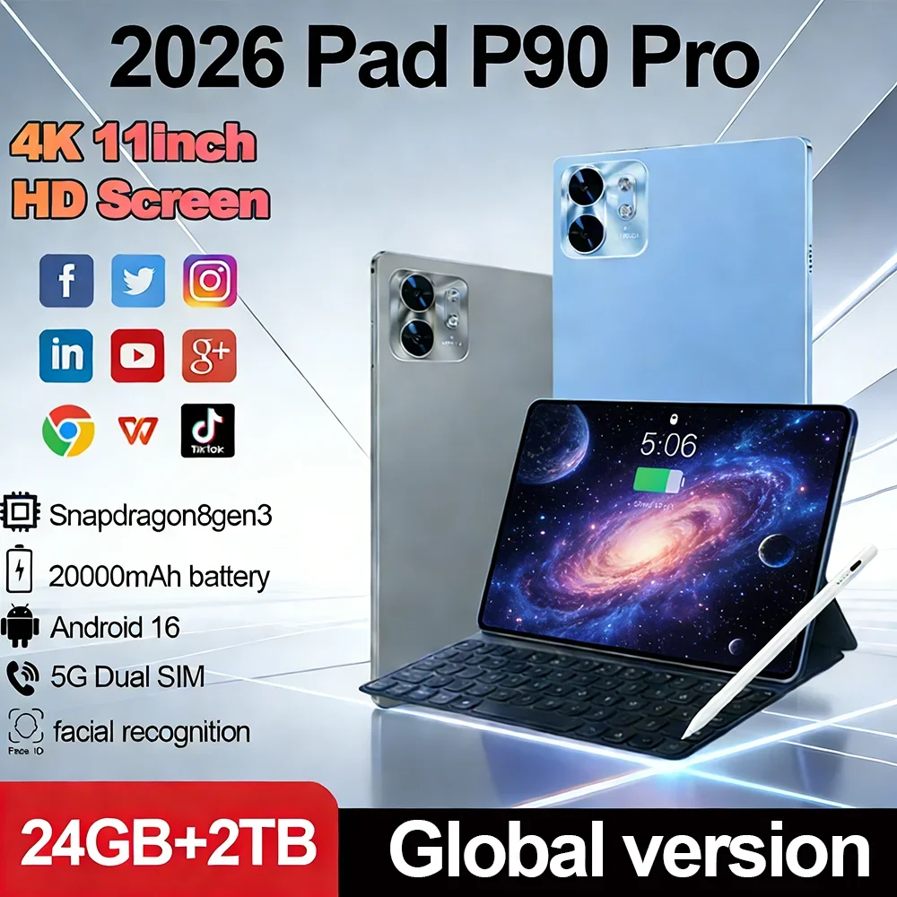 

Global version Pad P90 Pro facial recognition 4K high-definition 22GB+2TB 20000mAh Android16 5G dual card GPS Original tablet PC