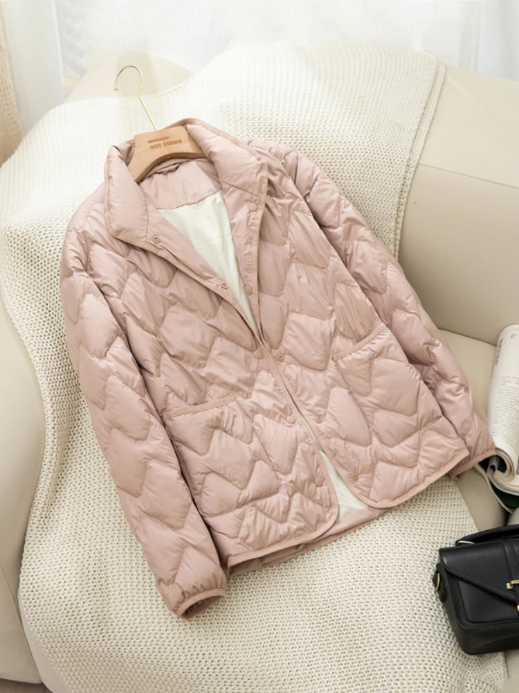 Autumn Lightweight White Duck Down Jacket Parka Women Single-breasted Loose Casual Coat Female Stand Collar Short Outwears