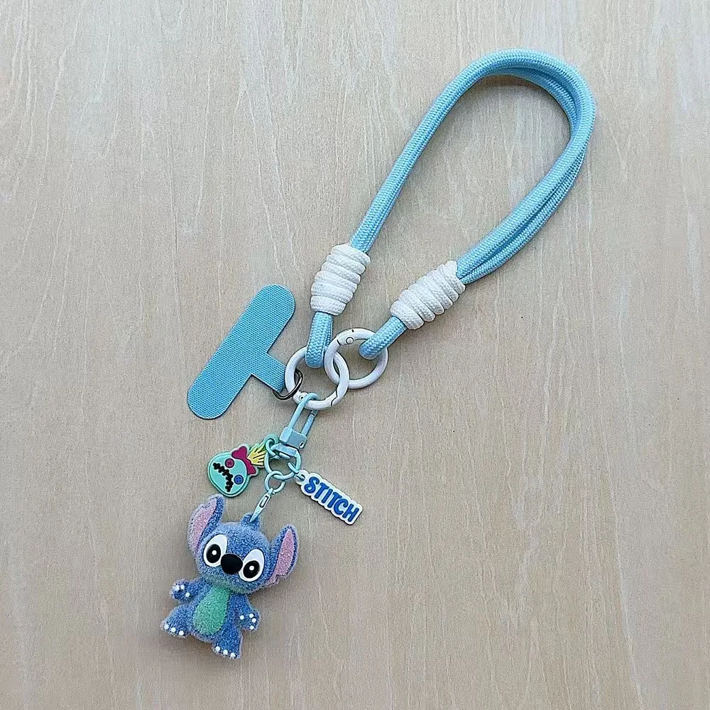 

Kawaii Stitch Phone Lanyard Anime Stitch Flocking Doll Keychains Disney Car Key Ring Kids Bags Keys Chain Pendant Decor Toys