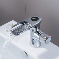 Becola Temperature Bathroom Basin Digital Display Faucet Single Handle Waterfall Spout Faucets Deck Mount Mixer Cold Hot Taps
