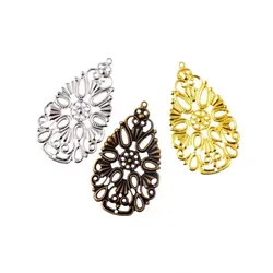 Retail 10Pcs Filigree Wraps Flower Connectors Pendants Metal Crafts Gift Decoration DIY Findings 48x28mm