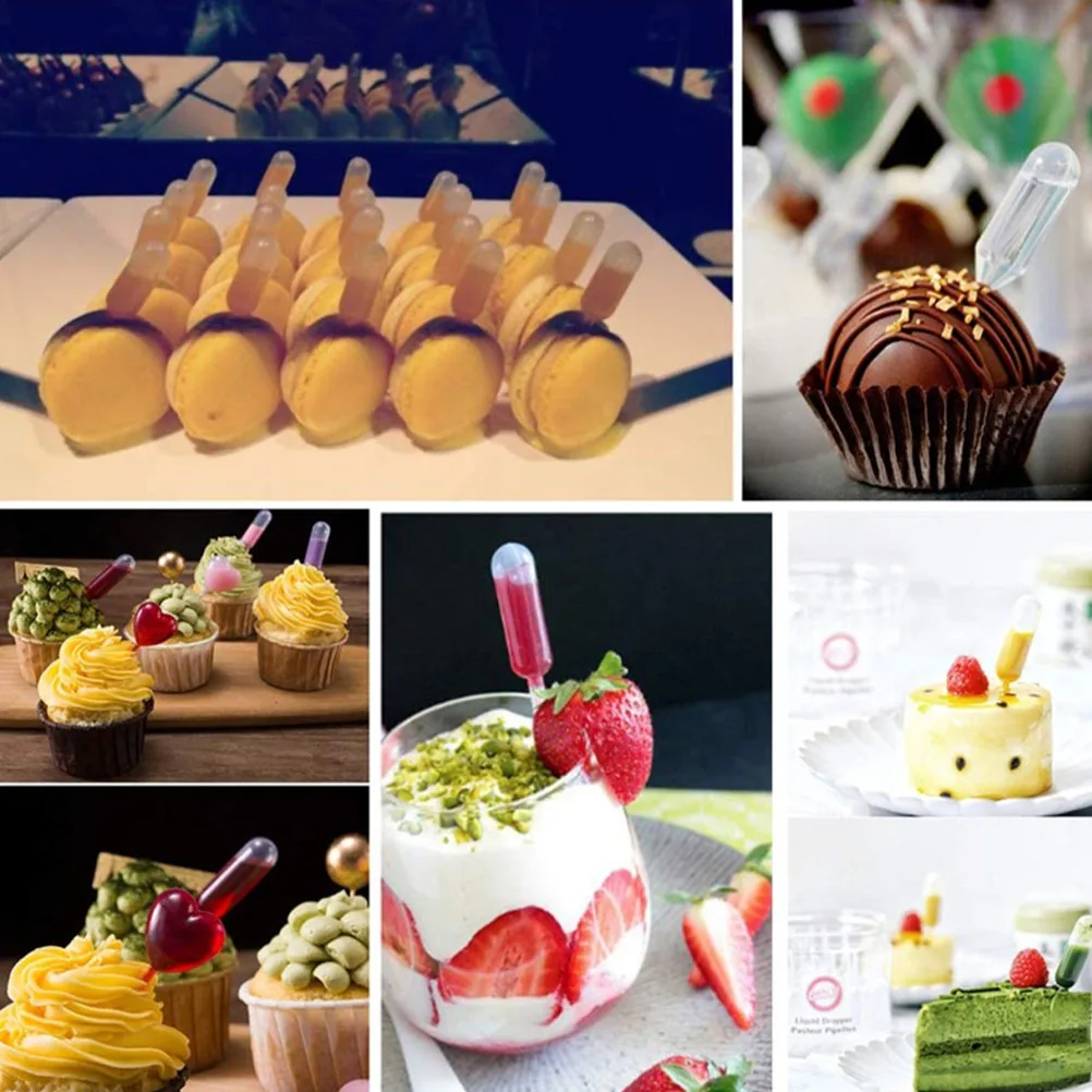 

200 PCS Baking Jam Drip Tube Creative Pipette Cupcake Dropper Chocolate Ice Cream Transfer Plastic
