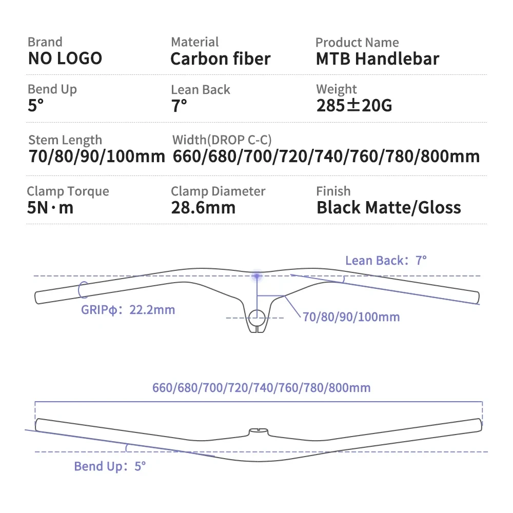 Black Matte Carbon Fibre Bicycle MTB Integrated Handlebar Stem -17 Degrees One-shaped Handlebar Mountain Bike Parts