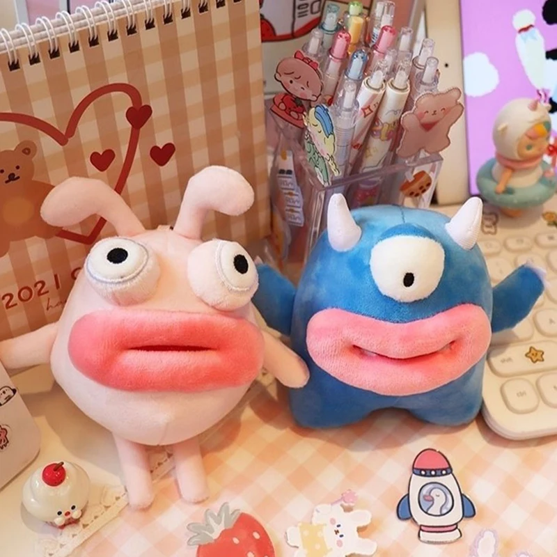 Cartoon Sausage Mouth Monster Key Chain Funny Rabbit Plush Pendant Car Key Ring Backpack Charms Bag Decor Accessories