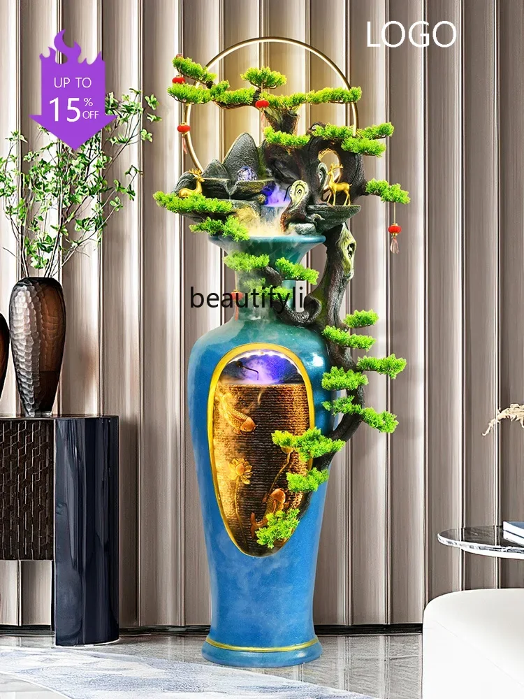 PP Fengshui Wheel Water Fountain Landscape Rockery Fountain Circulating Water Ornaments Office Decorations