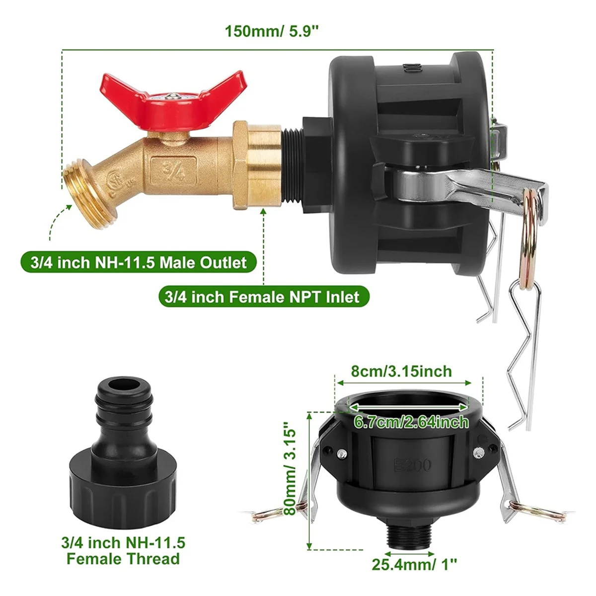 

ABNJ IBC Tote Adapter,2 Inch Cam Lock for 275-330 Gallon IBC Tote Tank,IBC Tote to Garden Hose Adapter with Brass Hose Faucet