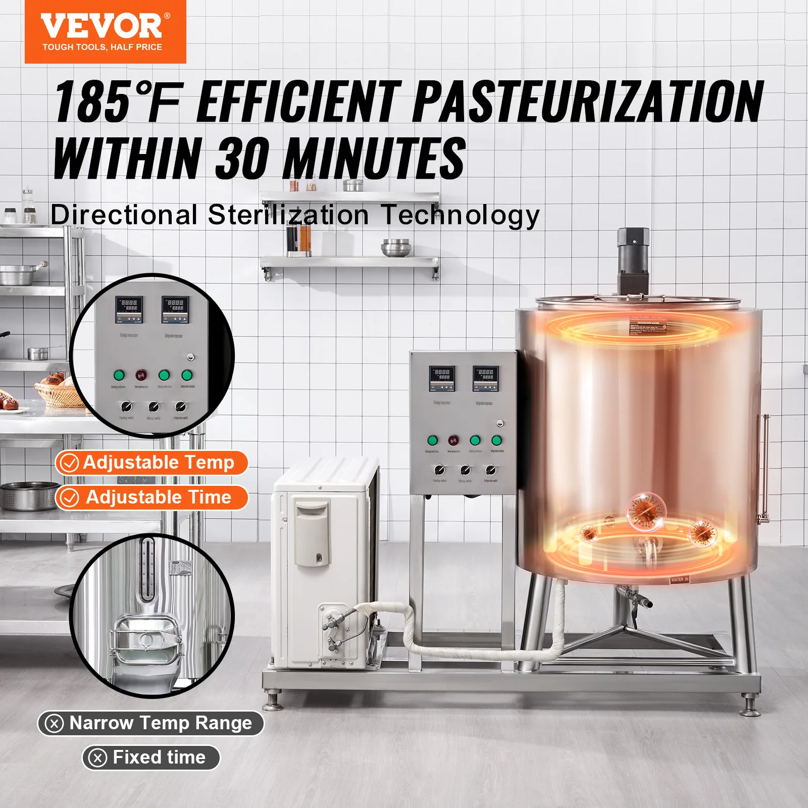 VEVOR 150L Commercial Milk Pasteurization Machine, Food Grade 304 Stainless Steel, w/Time and Temperature Control,for Milk Juice