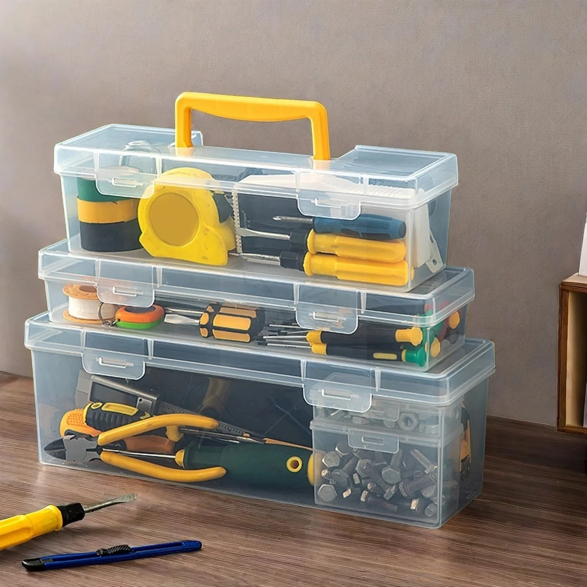 Transparent Handheld Toolbox Portable Large Capacity Thickened Plastic Hardware Tool Storage Box With Handle Tool Organizer Box