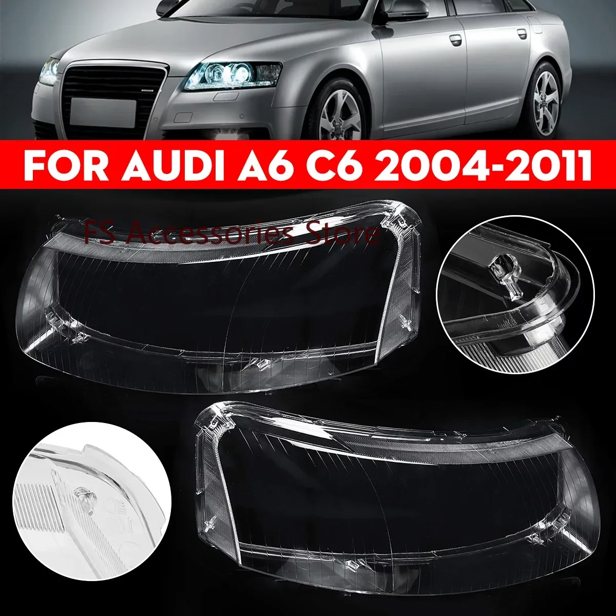 Reflektory ABS Osłona klosza reflektora Osłona reflektora Szklana osłona reflektora Do Audi A6 C6 A6L 2004 2005 2006 2007 2008 2009 2010 2011