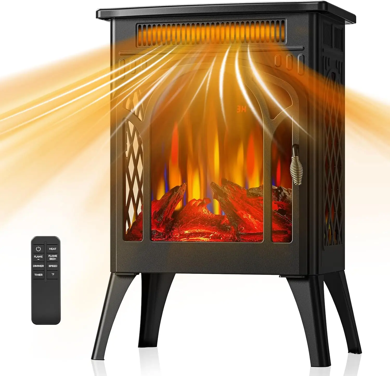 

Electric Fireplace Stove, 1500W, Fast Heating, X Infrared Fireplace Heater with Remote Control, 8H Timer, Freestanding Stove