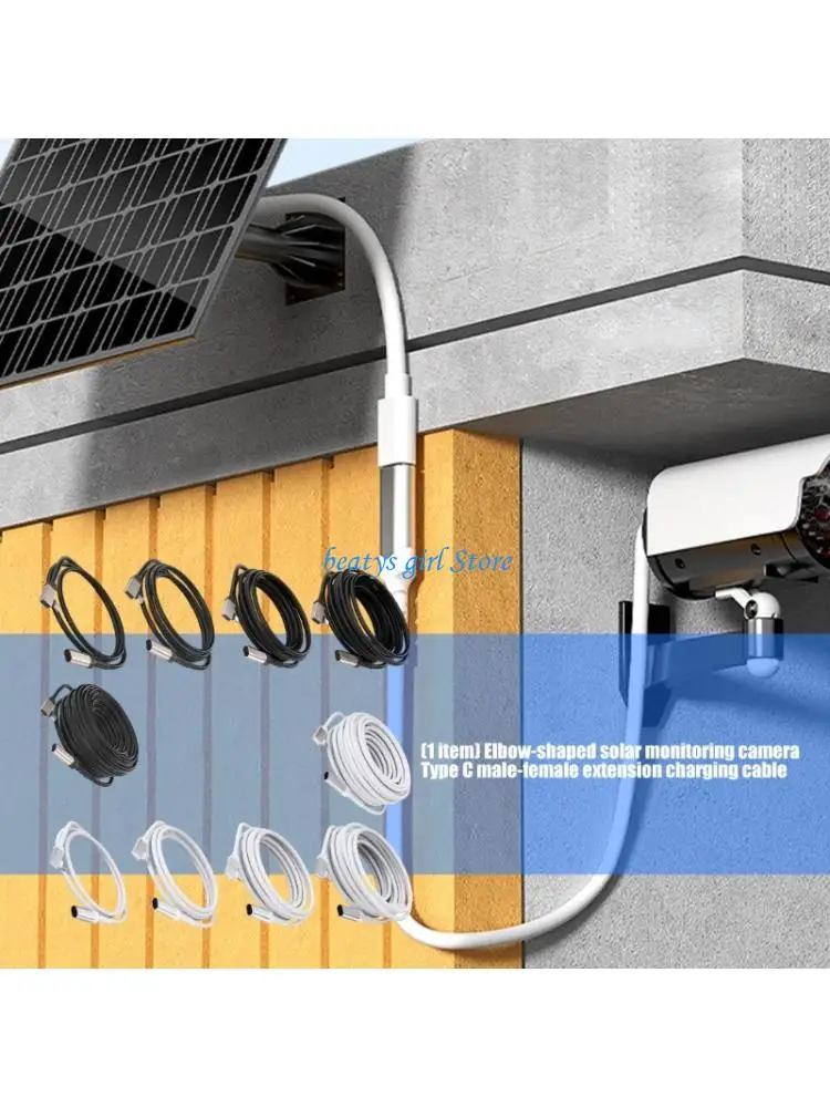 

C7AB Quality Type C Male To Female Charging Cable For Outdoor Solar Cameras Featuring Right Angles Design Power Cable