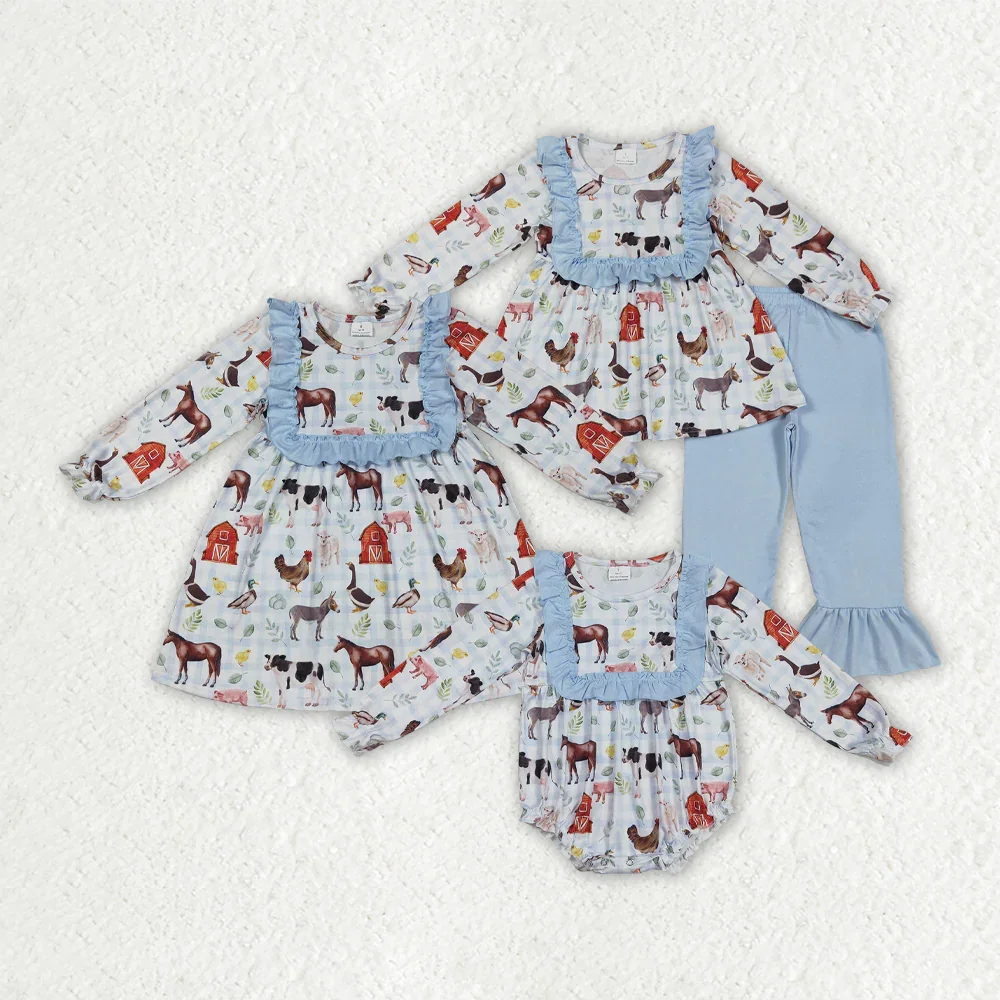 

GLP2536 Wholesale kids clothes girl Season clothes farm animal long sleeve pants sets Boutique baby girl clothes