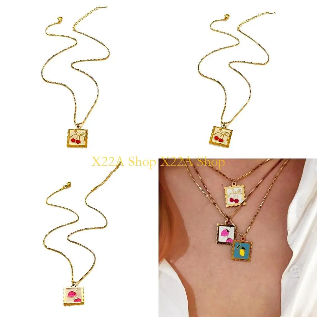 

Unique Elegant Summer Fruit Charm Necklace 316L Stainless Steel Neckchain Accessories