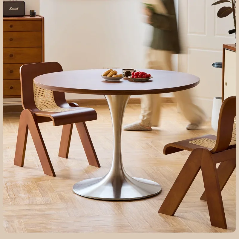 Европейский стиль, каменная плита, твердая древесина, домашний обеденный стол в скандинавском стиле, круглый обеденный стол, простой интернет-знаменитости
