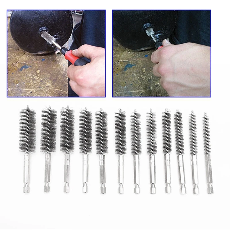 

12 Pcs Stainless Steel Bore Brush Twisted Wire Drill Brush Golf Clubs Head Hosel Brush For Power Drill Impact Driver
