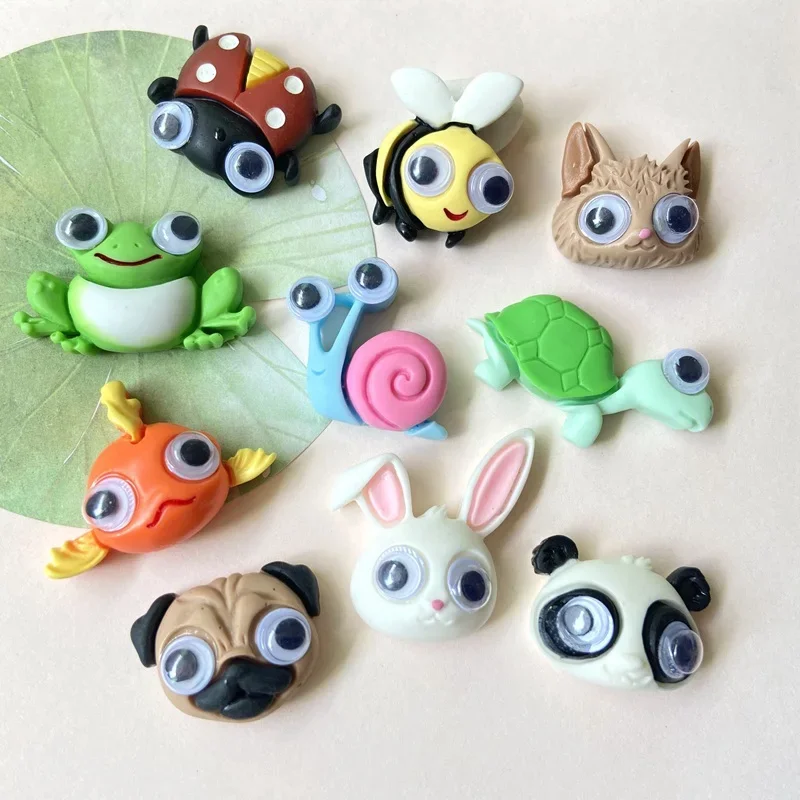 10Pcs Mixed Cartoon Frog Dog Cat Rabbit Ladybug Fish Panda Home Decoration Crafts Phone Case Accessories