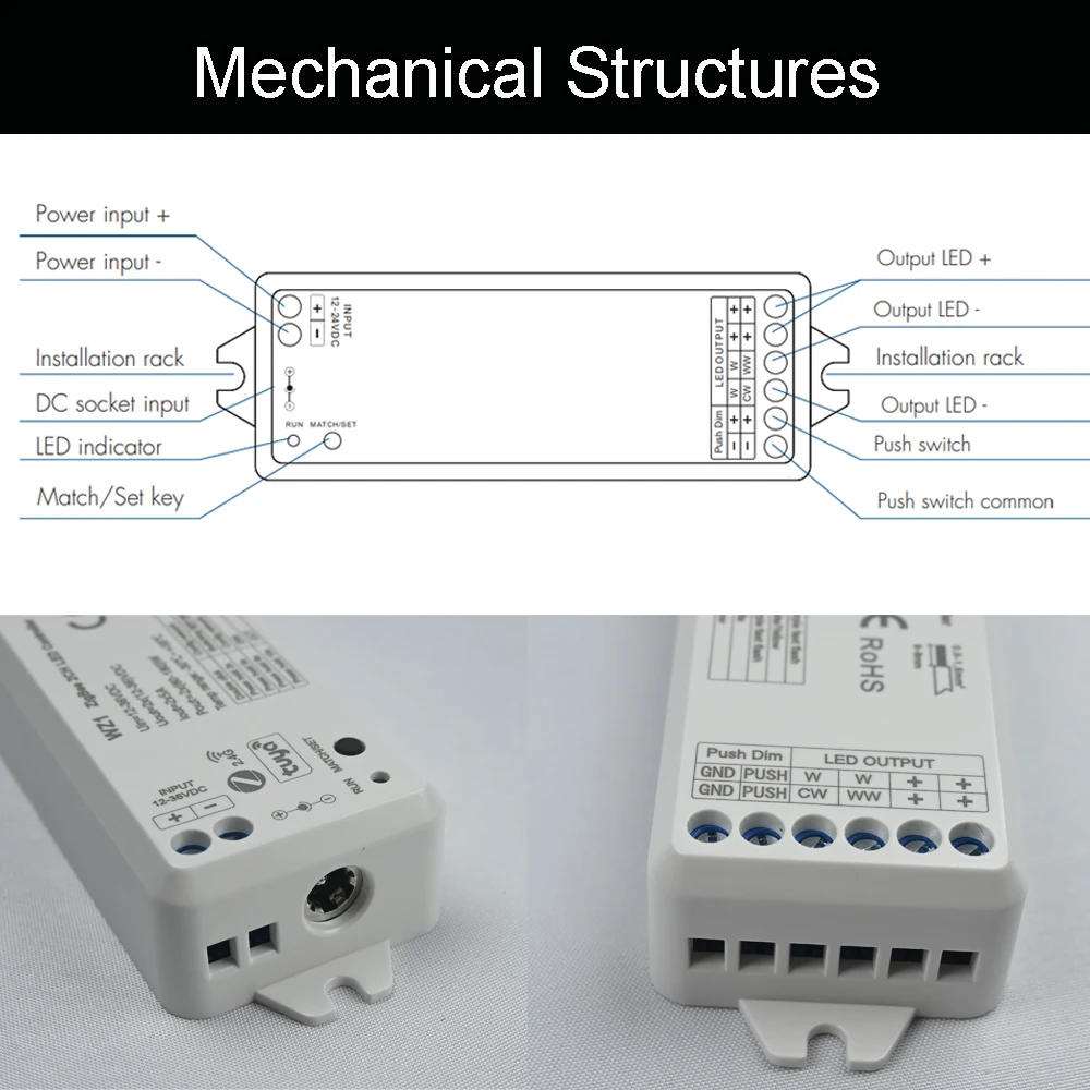 Zigbee-rf 2ch LEDコントローラー,音声インテリジェント調光器,12v,24v,36v,4ゾーンLEDストリップ,日曜大工キット,ワイヤレス,2.4g,rfリモコン