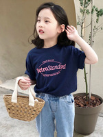 100% Cotton Girls Short-sleeved T-shirt Wild Summer New Children's Clothing Children's Alphabet Primary School Tops Tees