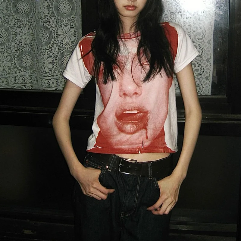 White Slim Fit Half Sleeve T-Shirt Y2K American Subculture Lazy Style Studio Wang Illness High End Feelings Summer 2026
