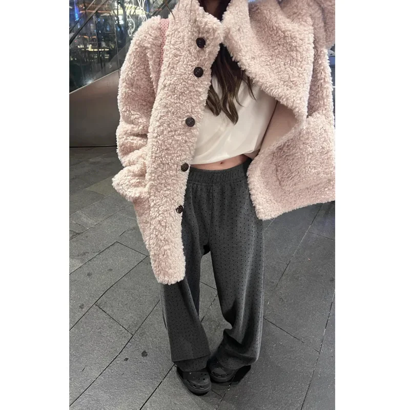 Mengxiang Women's Casual Korean Style Banana Pants Winter Versatile Commuting Trousers Lazy Bell Bottoms Cozy Warm Ladies Pants