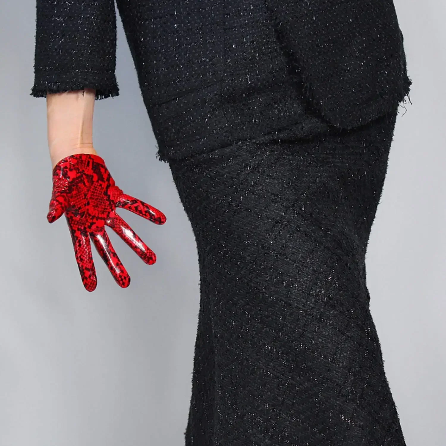 Women Red Snake GLOVES Latex Like Faux Patent Leather Animal Skin Print Elbow Long Wild Sexy Theme Fashion Evening Opera Glove