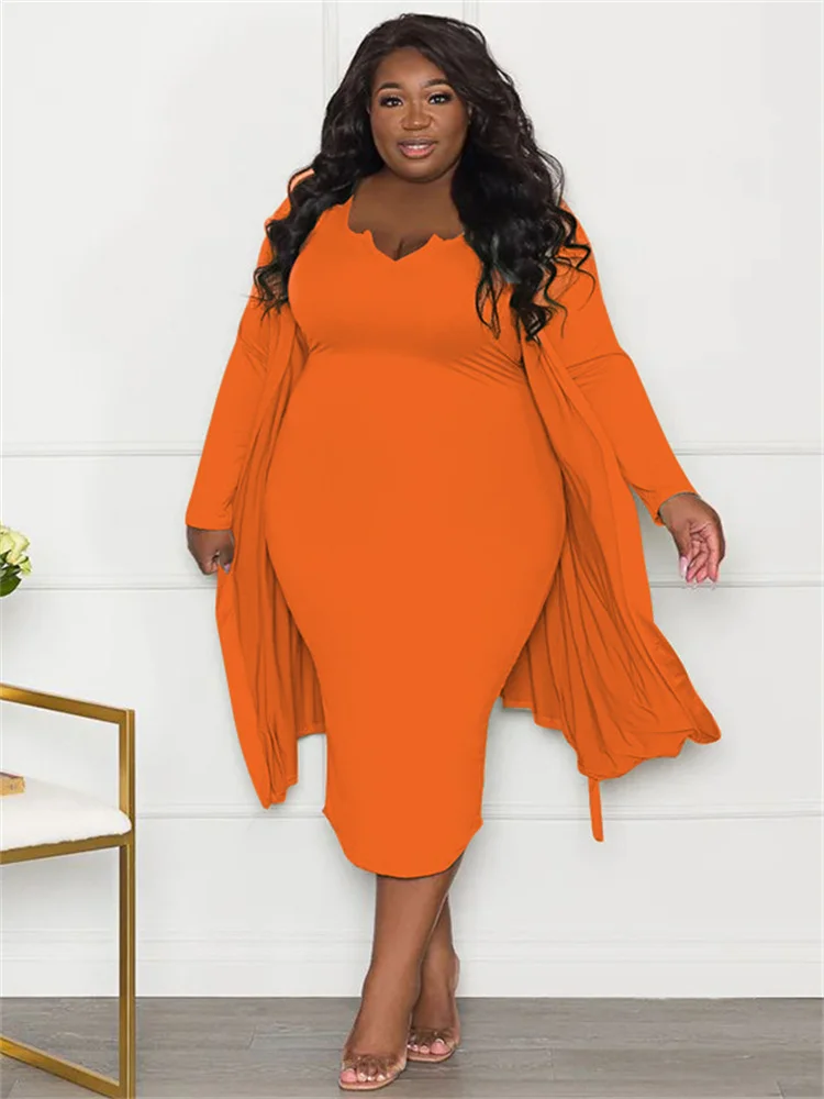 Wmstar Plus Size Dress Sets 2 Piece Outfits Maxi Dresses Out Wear Coat Sexy Matching Suit Fall Clothes Wholesale Dropshipping