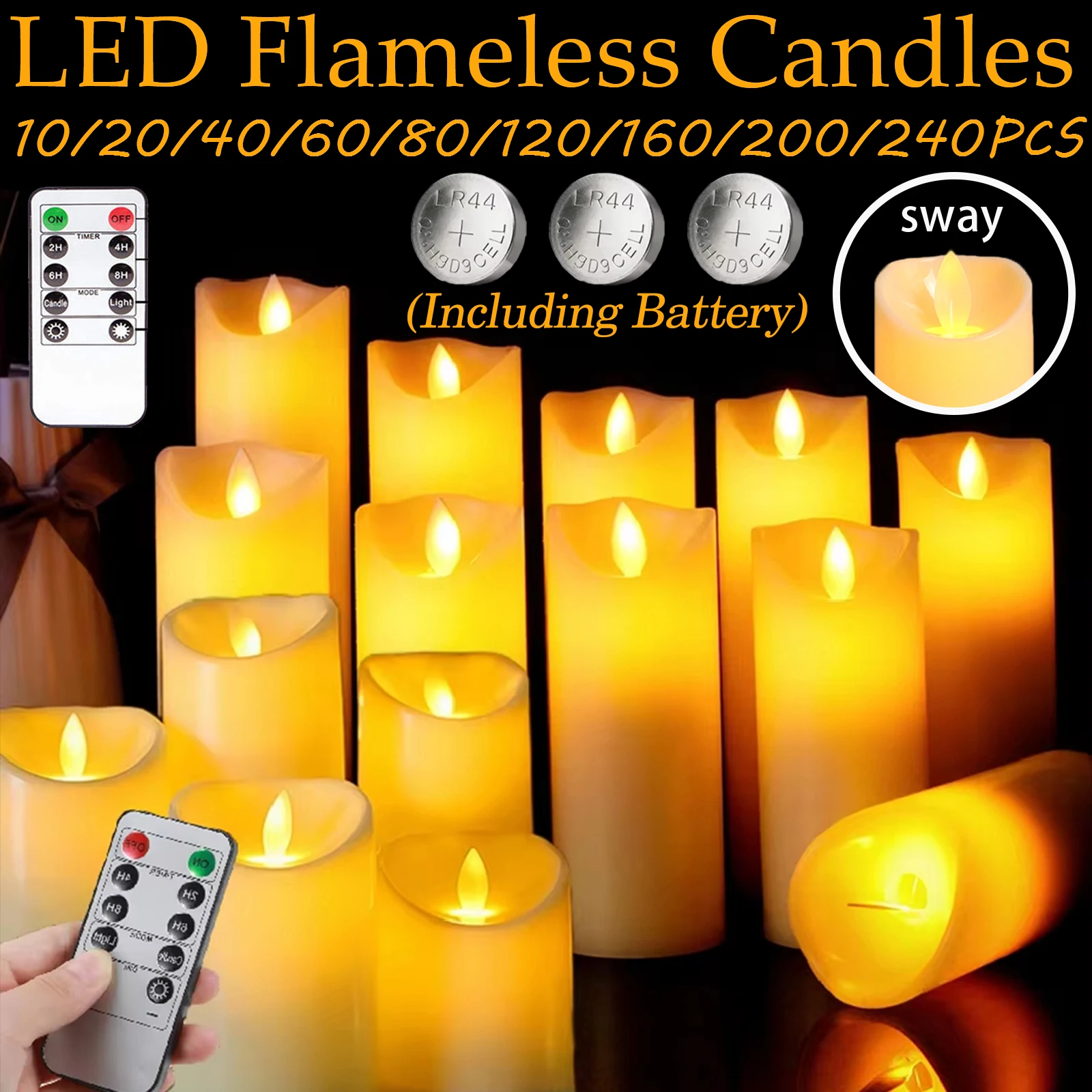 10-240Pcs LED Flickering Candles Wedding Flameless Candle Battery Operated Candles with Remote Control Flickering Candles