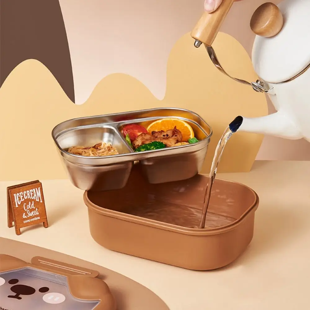 Cartoon Divides Food Container Leak-proof Stainless Steel Fresh-Keeping Box 2 Compartment Puppy Shape Lunch Container Tableware