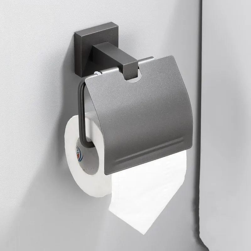 

Gun Grey Bathroom Roll Paper Holder Aluminum Bath Towel Toilet Tissue Rack Wall Mounted Nail Punched Corner Shelf Black New